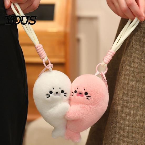 Backpack Accessory for Kids 1 Pair Cute Baby Seal Plush Keychain, Magnetic Heart Fluffy Keyring, Soft Phone Charm Stuffed Animal Fridge Magnet