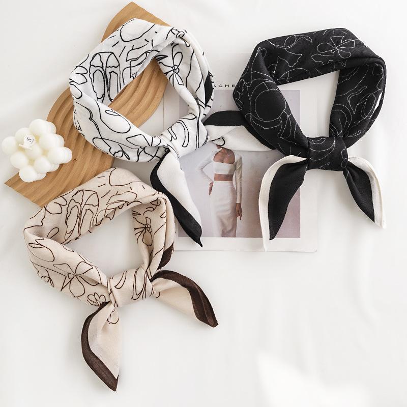 Fashion Commuter Simulation Silk Scarf Pastoral Small Square Scarf Thin Printed Decorative Scarf Scarf Female