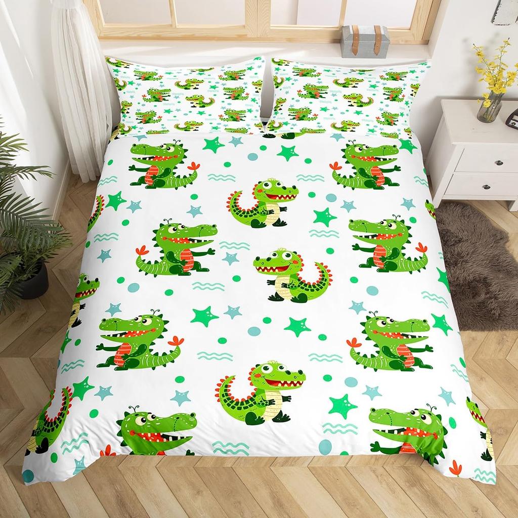 Alligator Duvet Cover Set Crocodile Wildlife Pattern Microfiber Bedding Set Adult Kid Bedroom Soft Comforter Cover with Zipper