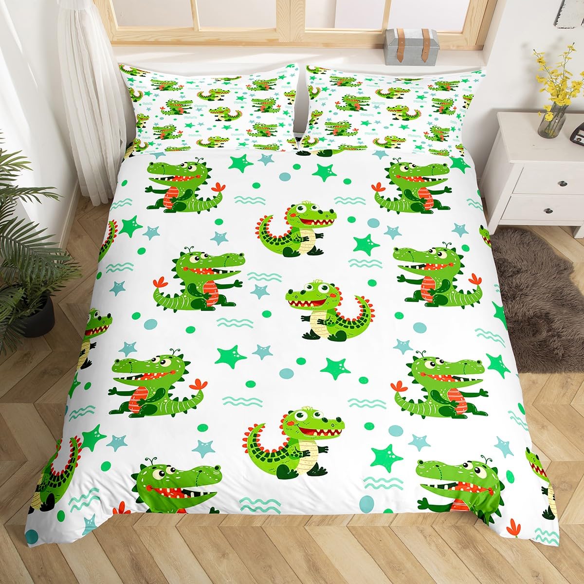 Alligator Dekbedovertrek Set Krokodil Wildleven Patroon Microvezel Beddengoed Set Volwassene Kind Slaapkamer Zacht Dekbedovertrek Met Rits EU Single(135*200cm)3pcs
