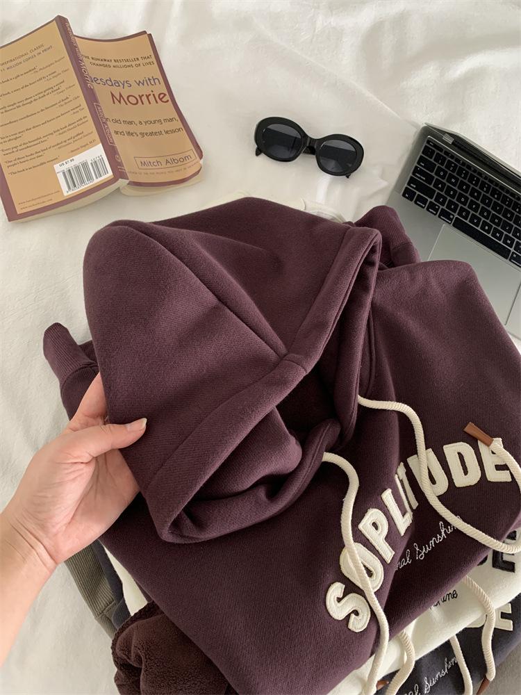 Women's Oversized Retro Letter Applique Hooded Sweatshirt for Spring and Autumn 2025