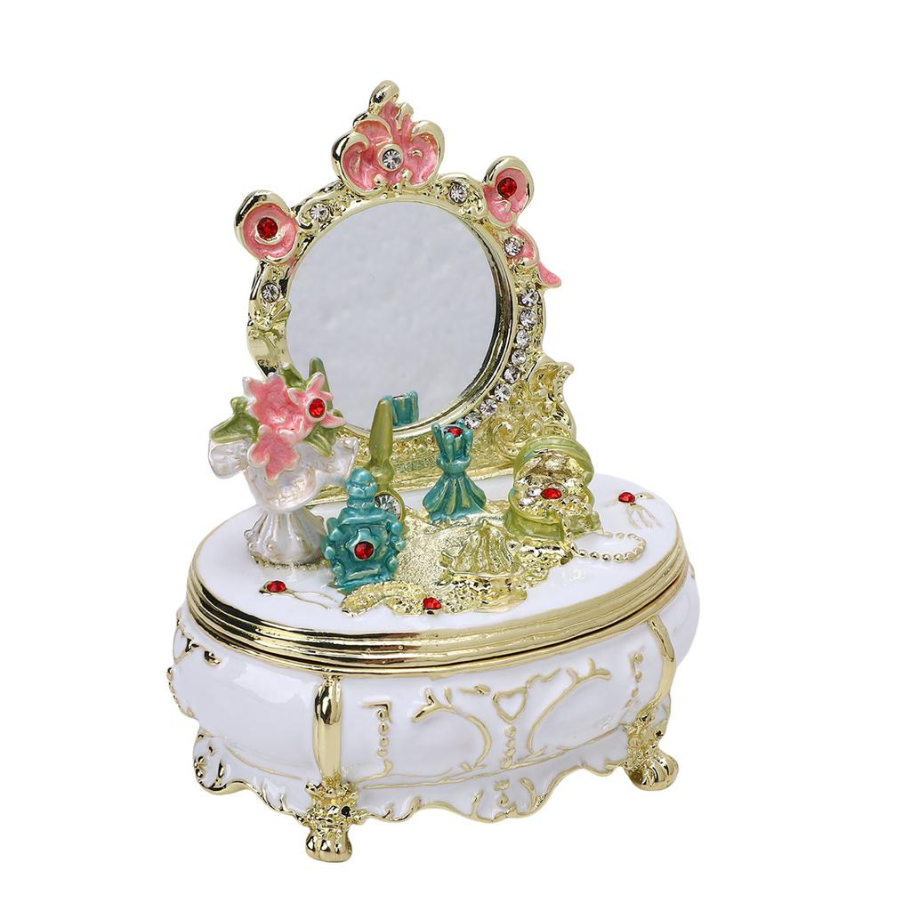Dressing Table Shaped Trinket Box Decorative Hand Painted Metal Enamel Jewelry   for Rings Bracelets