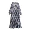 Kaslead New Women clothes Western Style Simple Loose Metal Color Line Print Dress