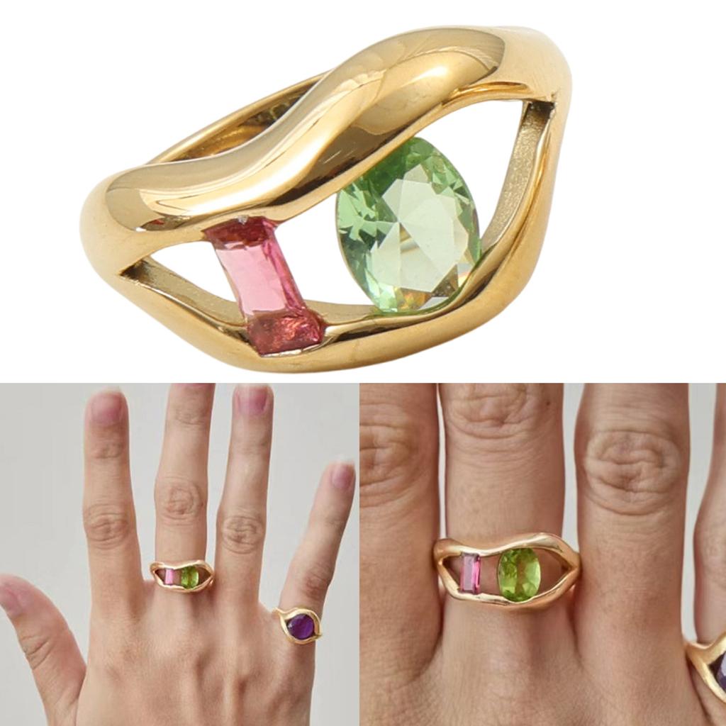 Multicolor Cubic Zirconia Fashion Rings Sturdy Titaniums Steel Jewelry 3 Sizes Elegant Gifts Decoration for Women