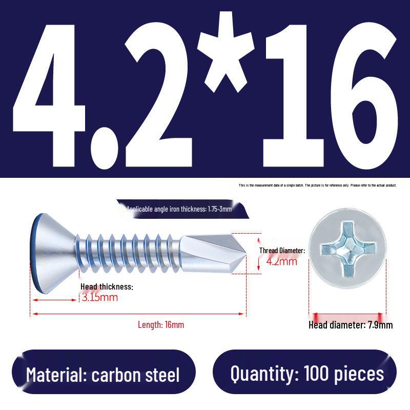 Phillips Flat Head Blue Zinc Plated Stainless Steel Self-Drilling & Self-Tapping Screws M3.9-M5.5