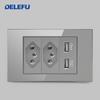 DELEFU Brazil Standard Grey Glass Panel 20A 10A Smart Switch CAT6 Network Socket USB Type-C Wall Outlet Household Charging