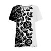 Women's New Button V-Neck Fashion Print Short Sleeve Retro Print T-Shirt Slim Top Casual Tops