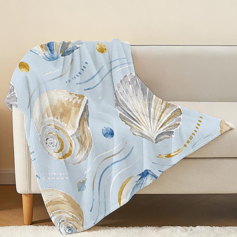 Soft Fleece Blanket with Ocean Seashell Pattern | Trimmed, Skin-friendly Warm Breathable Couch Throw for Home, Christmas & Halloween