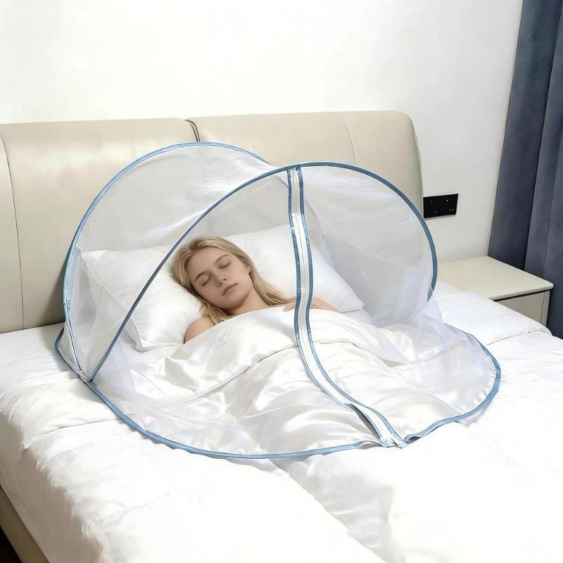 Washable Foldable Single Person Mosquito Net Zipper Closure Insect Proof for Home Bedroom Dorm Camping Travel Trips