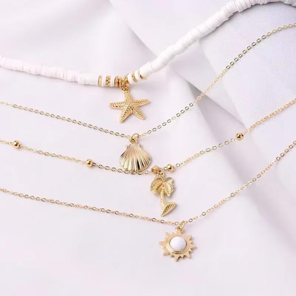 Bohemia Gold Color Multiple Styles Necklace for Women Trendy Multi-Layer Crystal Pendant Necklaces Set Fashion Jewelry Gifts