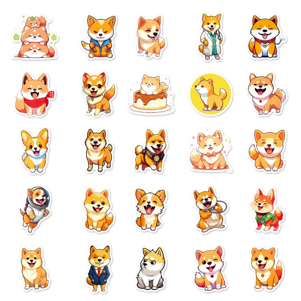 50 Cute Cartoon Stickers of Shiba Inu and Puppies, Super Adorable Dog Suitcase Decoration Stickers