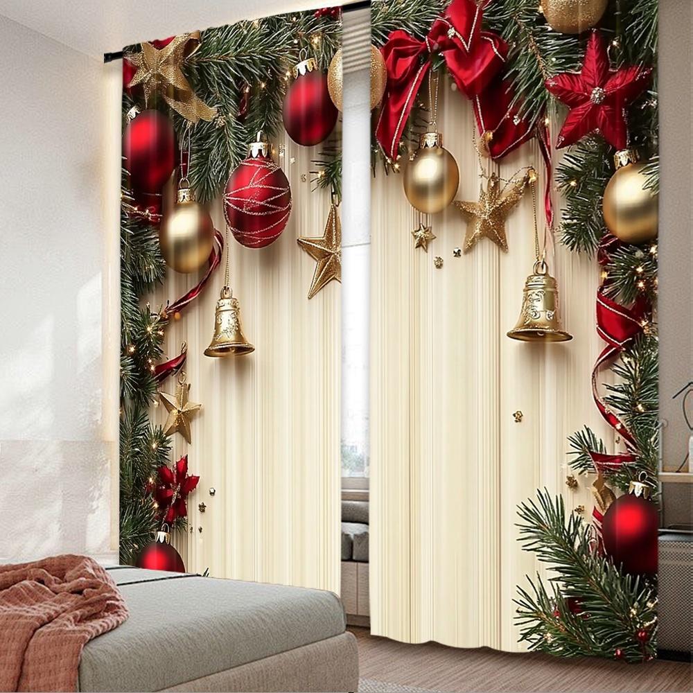 

2pcs 2D flat printing Christmas Curtains Holiday Elegance Durable polyester fiber Party Decorations for Entryway Room Parties 100*130 HOOK 1pcs