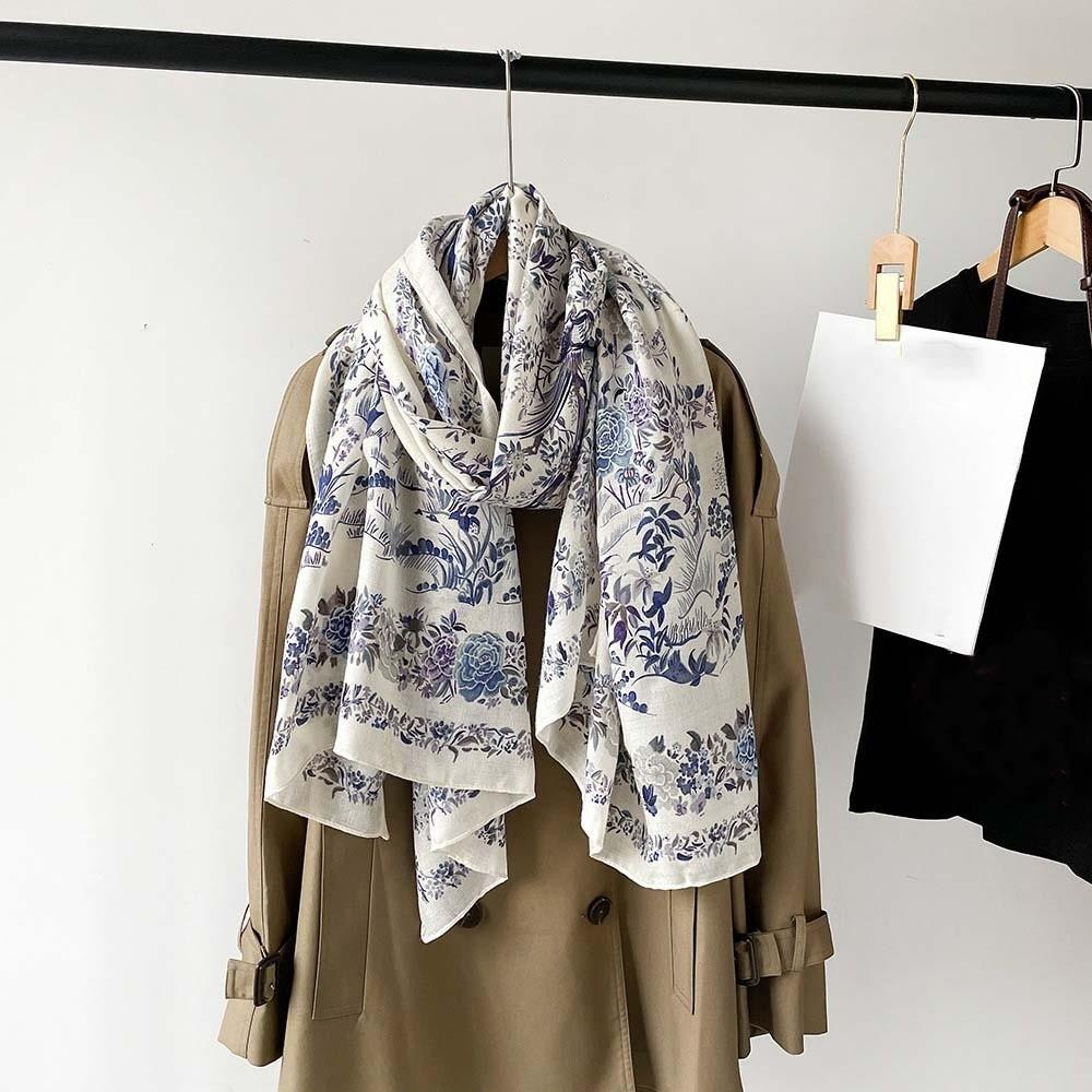 Long Thin Large Shawl Bird Patterned Sunscreen Headscarf Women Floral Scarf  Vacation