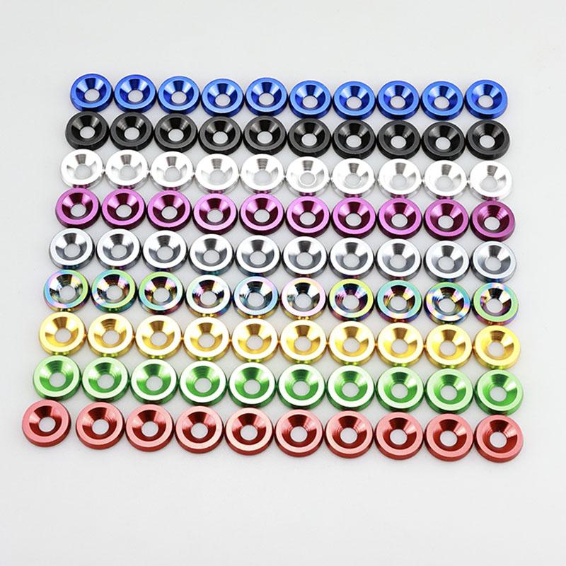 10Pcs M6 Car Modified Fasteners Fender Washer Bumper Engine Concave Screws Fender Washer License Plate Bolts Car Styling Gasket