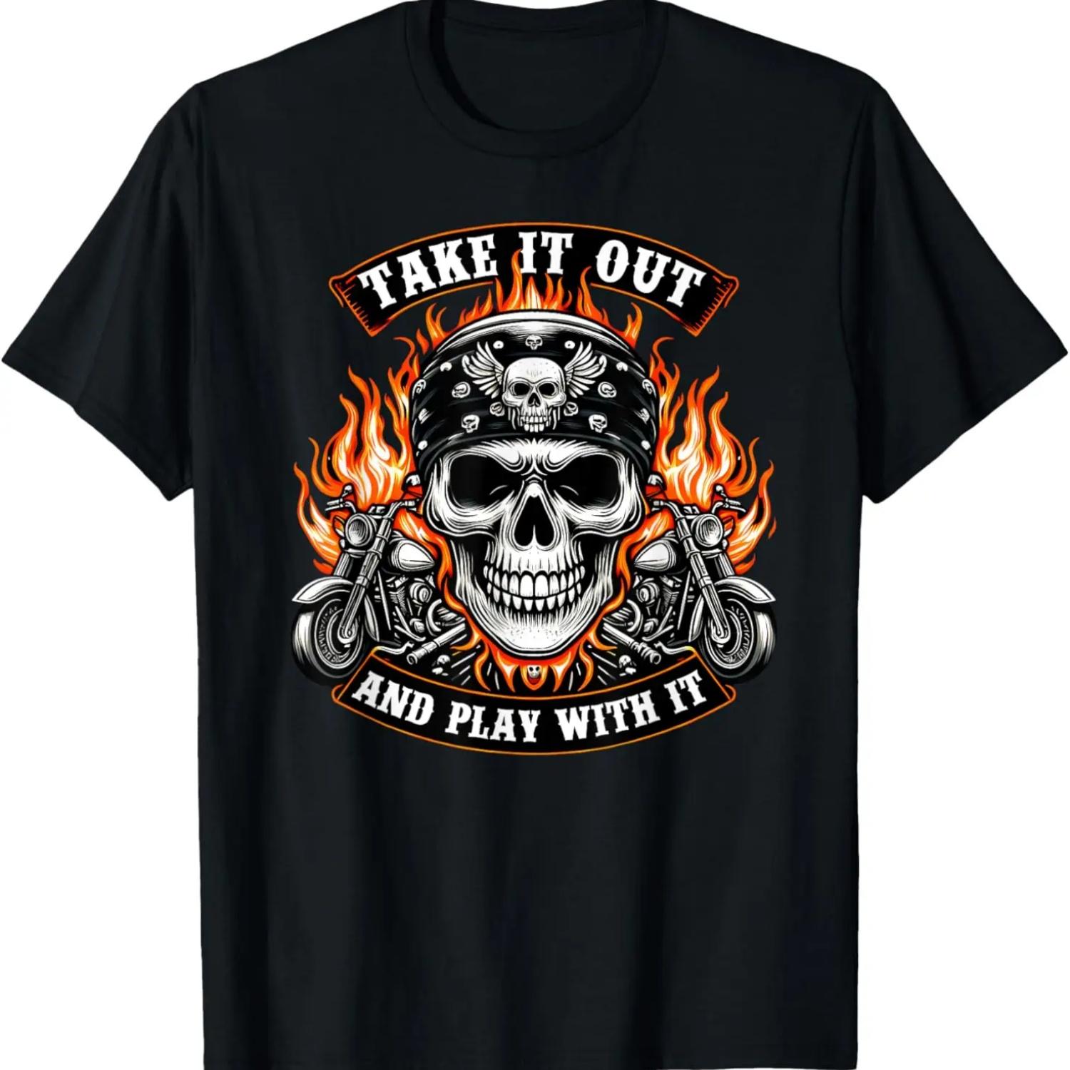 Funny Take it out play with it Skeleton Biker Motorcycle T-Shirt S
