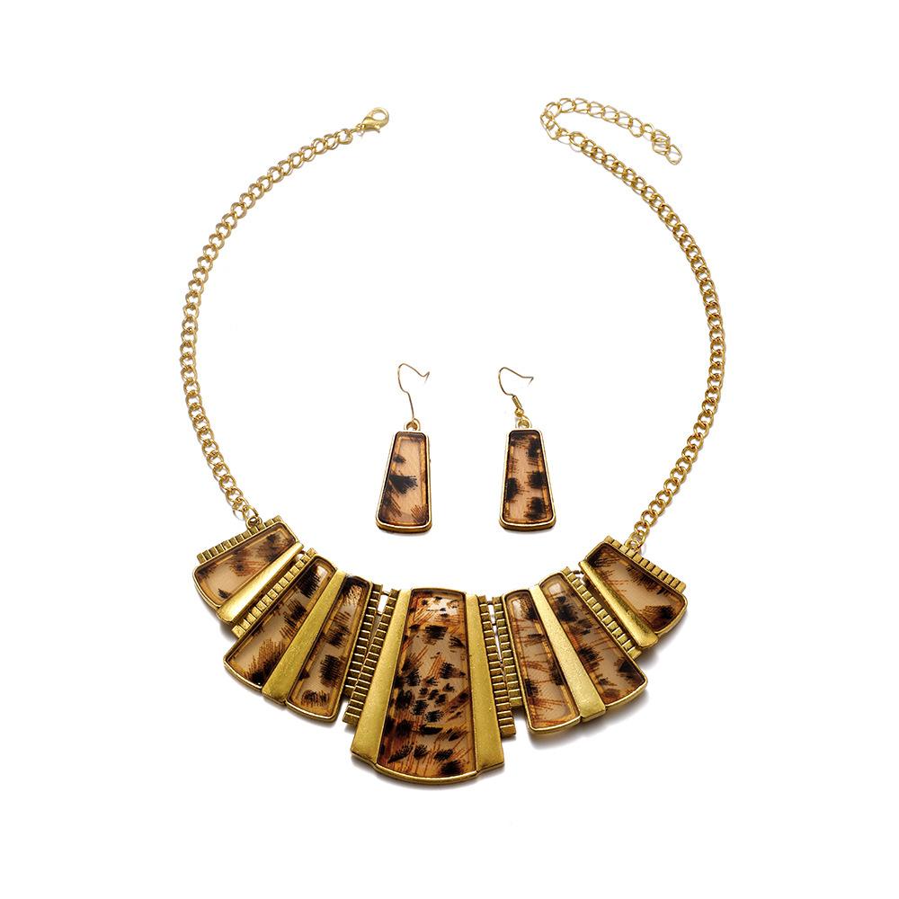 European and American foreign trade new  fashion retro leopard print necklace alloy exaggerated earrings necklace set jewelry women