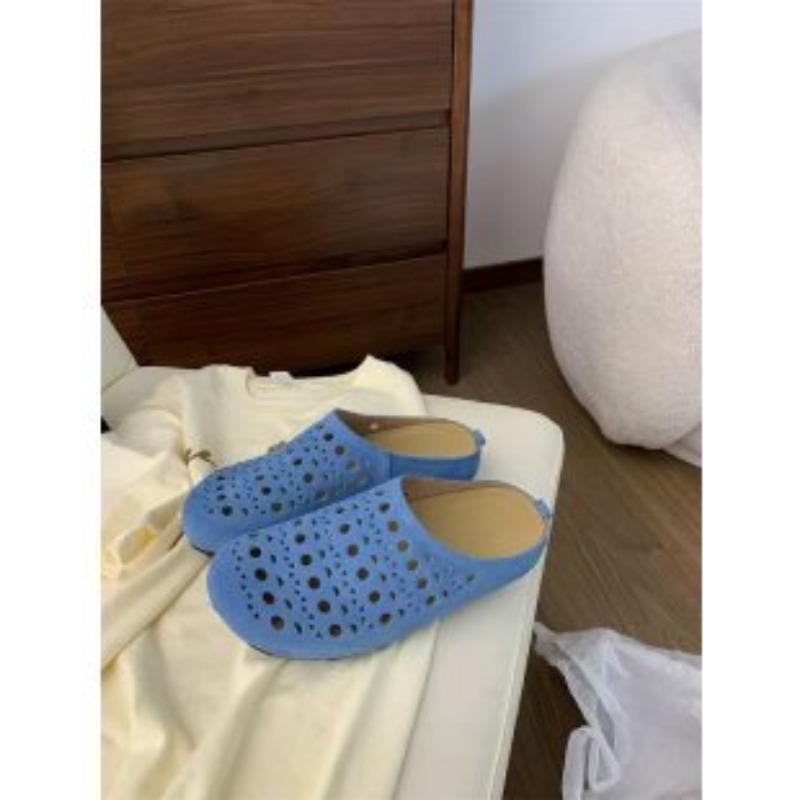 Thick-soled Bag Head Slippers for Women To Wear New Fashionable Hollowed-out Beef Suede Lazy One-pedal Sandals