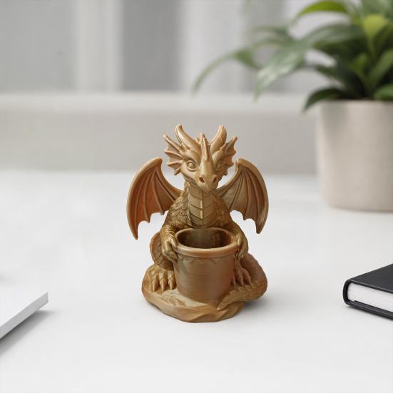 Vaso da fiori con fori di drenaggio integrati, Portapenne a forma di drago stampato in 3D, Vaso da fiori da esterno per piccole piante verdi