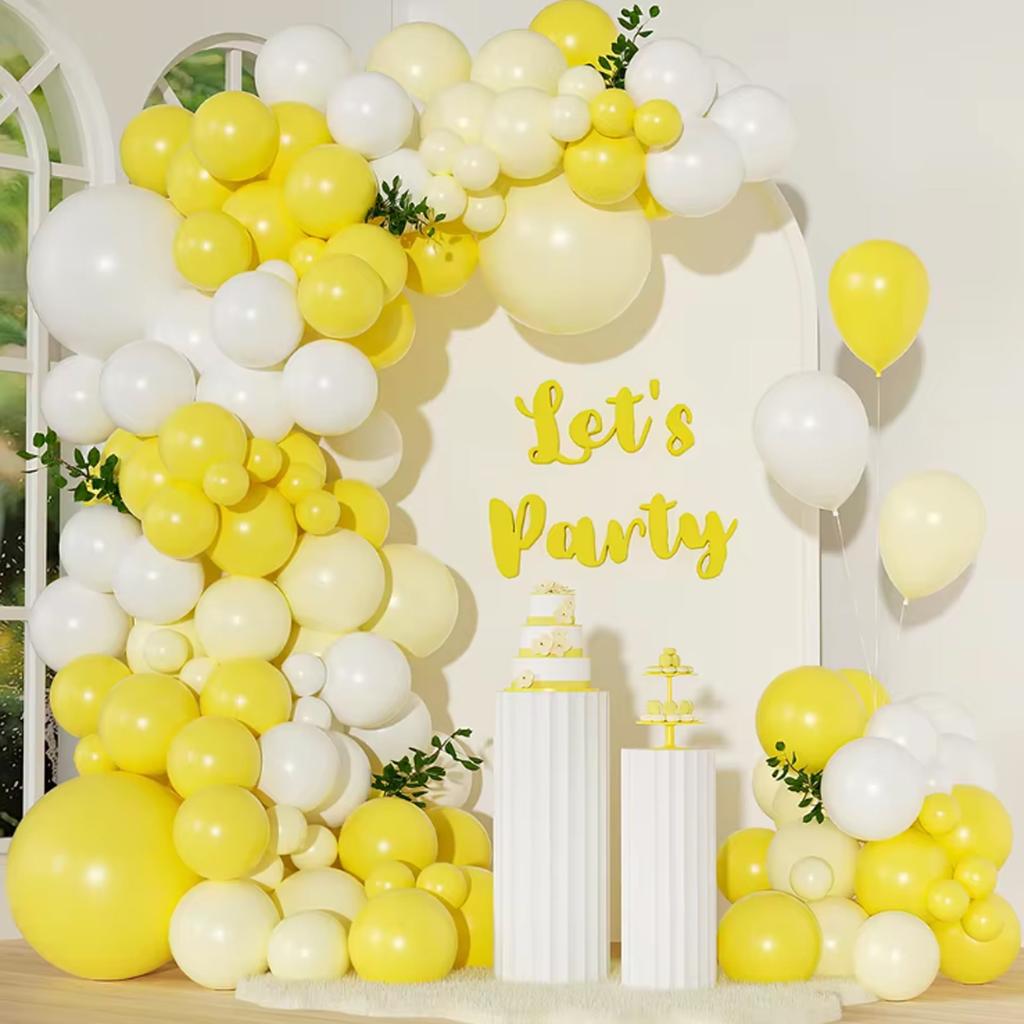 123 pieces of yellow and white balloon set, suitable for weddings, birthdays, pop parties, bridal showers, and bachelor parties