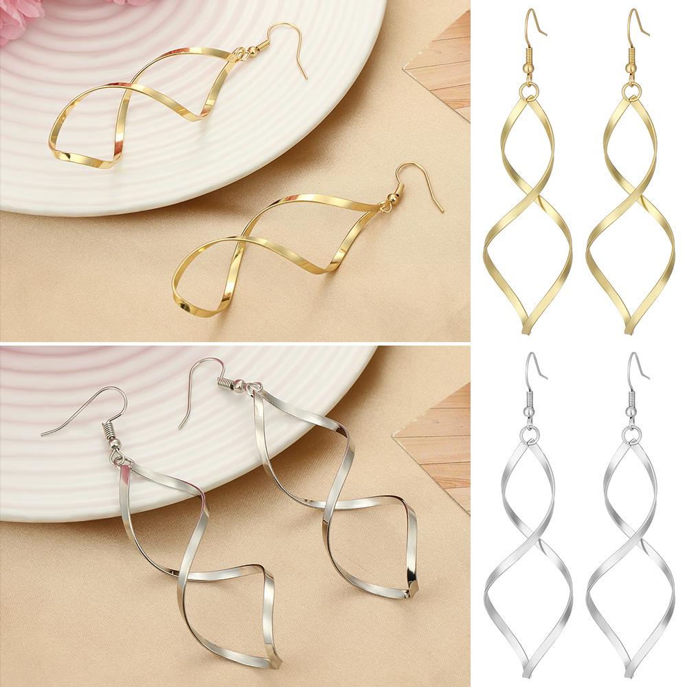 Fashion Wave Drop Earrings Jewelry Geometric Spiral Hanging Dangle Earrings Long Earrings