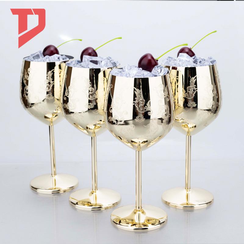 Elegant European Stainless Steel Etched Wine and Champagne Glasses