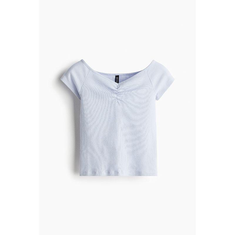 

HM 2025 Summer New Arrival Women s Clothing Fashion Casual off-Neck Rib Tops 1278148 Light Blue 155/80