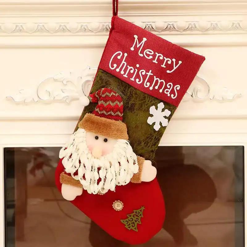 Christmas Ornaments Children Christmas Stocking Gift Bag Candy Gift Stocking Hanging Old Snowman as the picture