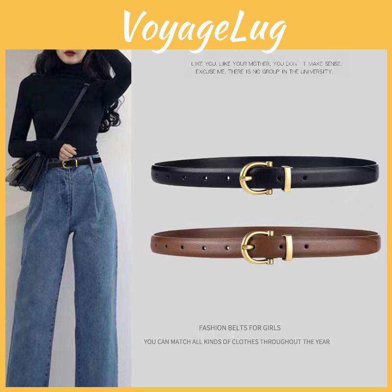 Solid Color Gold Buckle Decoration Women Casual Slim Waist Belt For Office And Weekend Wear