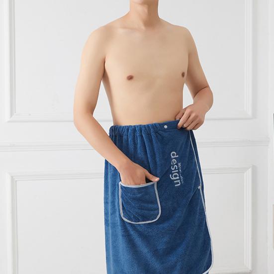 Rhino Men's Bath Wrap Towel - 60x28 Inch Plush Bath Sheet With Waistband & Snap Button