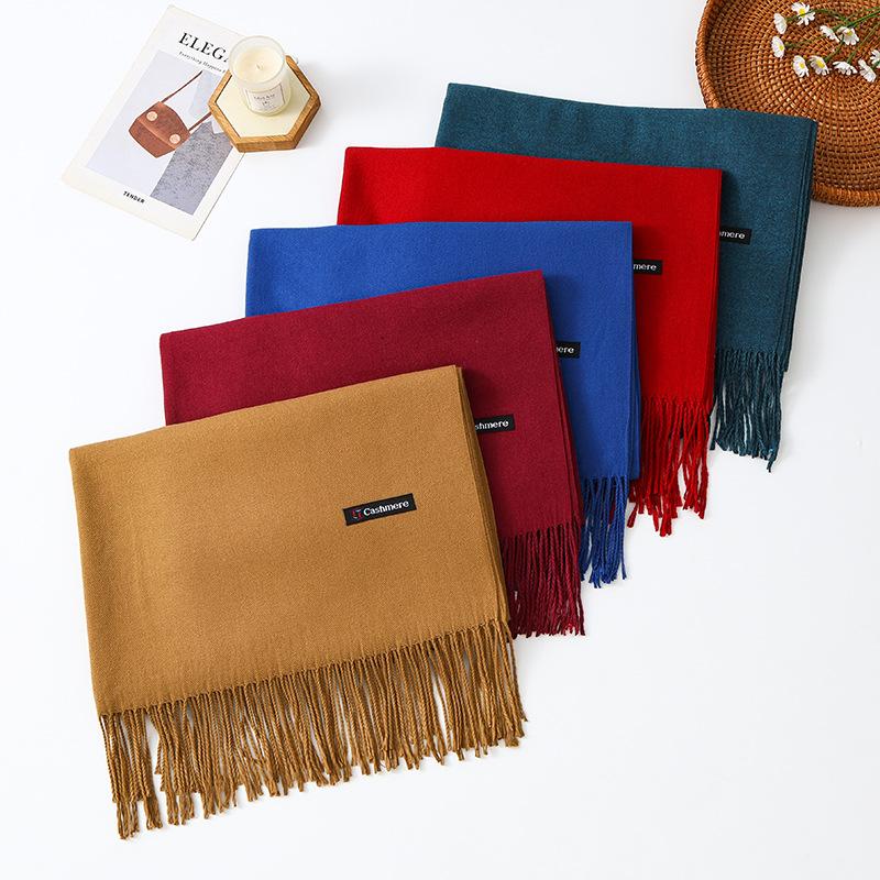 Cotton Solid Color Scarf for Women Winter Warm Wool Cashmere Scarf Autumn and Winter Women's Shawl Scarf Korean Style Atmosphere