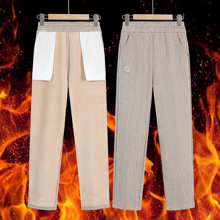 Plus Size Women's Velvet-Soft Elastic Waist Straight-Leg Pants - Warm, Loose Fit for Middle-Aged and Elderly