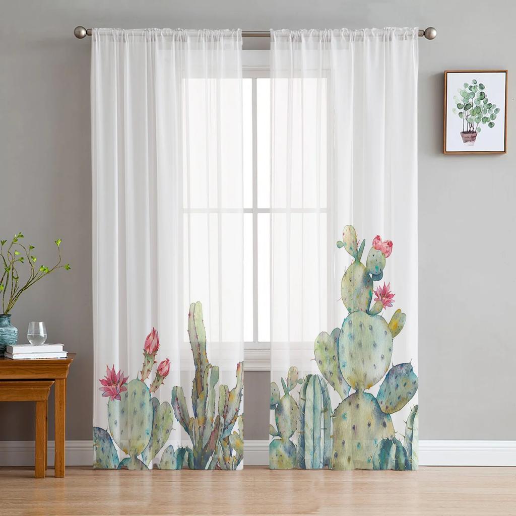 Plants Flowers Leaves Curtain Window Tulle Living Room Bedroom Kitchen Chiffon Treatment Decorations Curtains Light Filtering Made Of Polyester Area