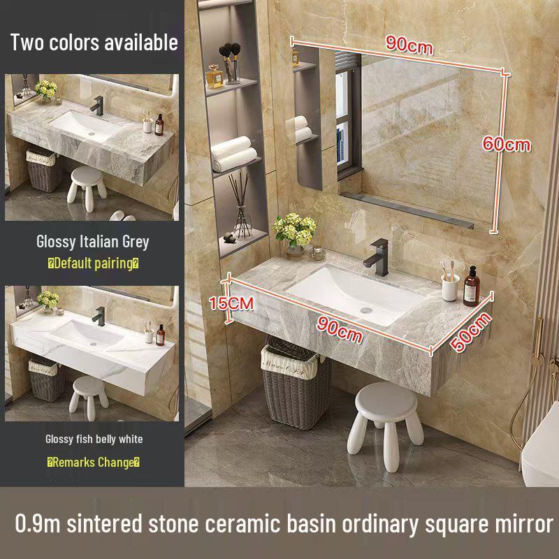 Modern Minimalist Sintered Stone Washbasin Set with Seamless Ceramic Sink, Bathroom Cabinet, and Mirror Storage Cabinet