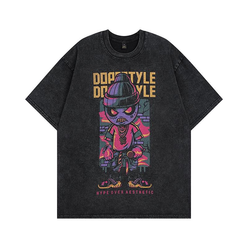 Dark Personality Spoof Skull Old Half-Sleeved T-Shirt American High Street Vintage Retro Trendy Brand Short-Sleeved T