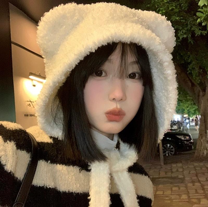 Maillard Dopamine Contrasting Wool Hat Retro Fair Island Style Knitted Hat Ear Protector Warm Bag Hat Winter