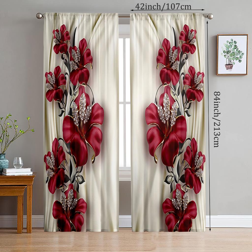

2 шт. - Полиэстеровые шторы с красными цветами, для ванной, спальни, гостиной и семейной комнаты, декоративные шторы 29Wx64L(75x166CM)x2