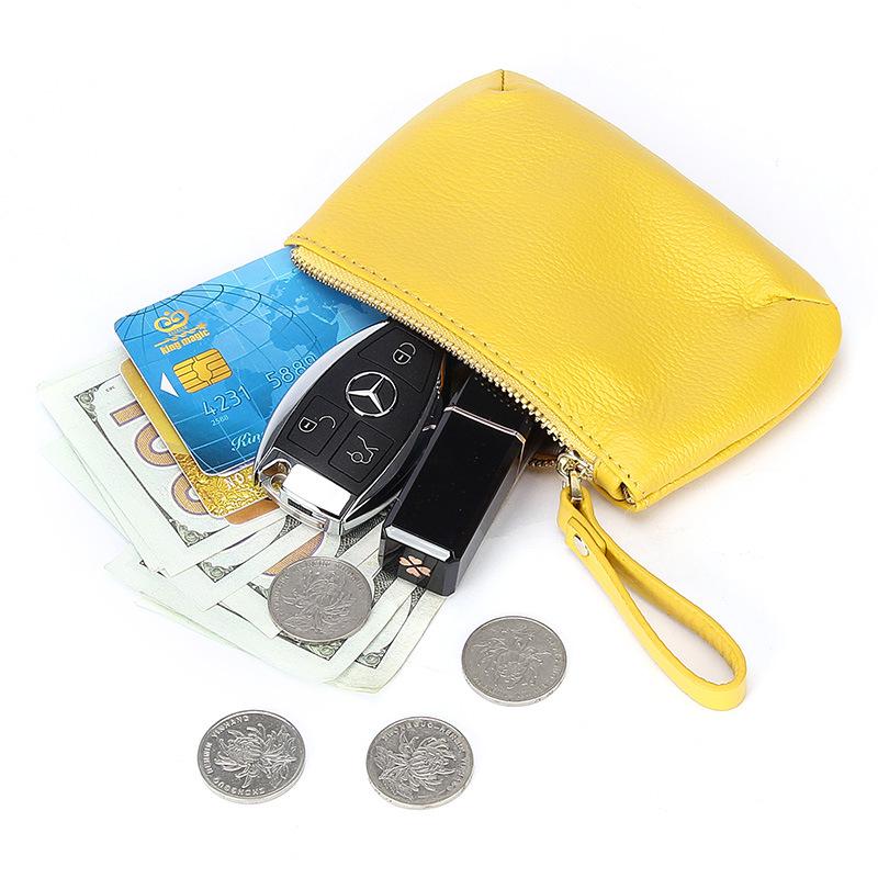 Soft Cowhide Zipper Keychain Wallet - Genuine Leather Coin Purse for Women