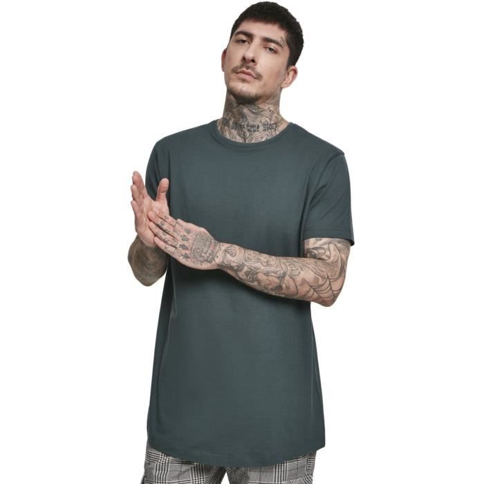 T-shirt long - Urban Classics - SHAPED - Bottlegreen - Col arrondi - Manches courtes