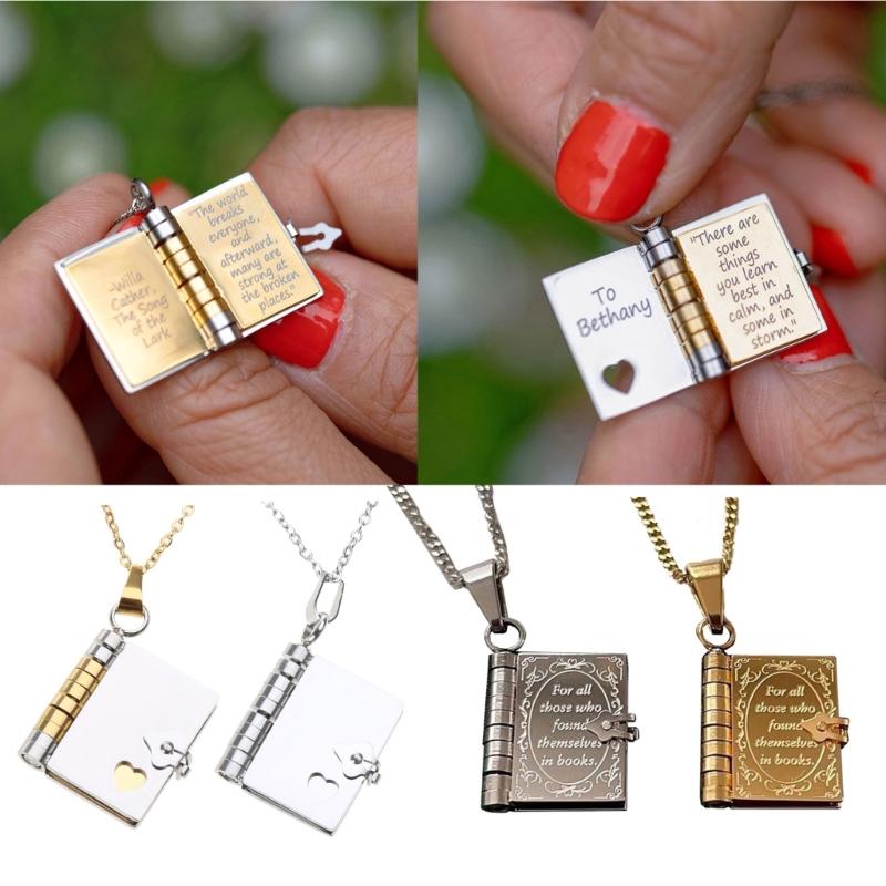 Pusty Otwierany Naszyjnik Książka Stal Nierdzewna Medalion na Zdjęcie Łańcuszek na Szyję dla Mężczyzn Kobiet Prezent dla Pary DIY Akcesoria do Biżuterii