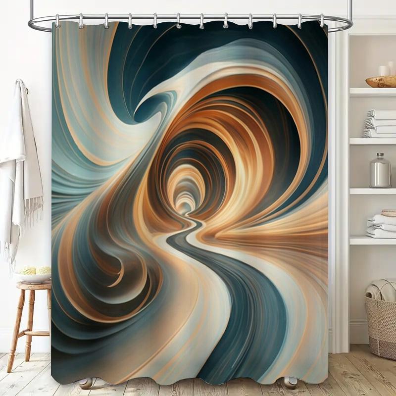 Luxury Blue Brown Swirling Bathroom Shower Curtain for Bathtub Modern Home Decor Waterproof Shampoo Soap Holder Set included (18
