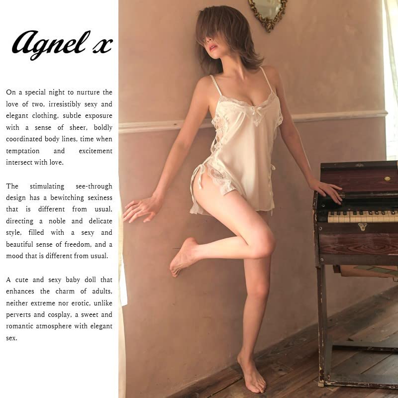 Sexy Lingerie Inner Underwear Nightwear One Piece Setup X033 [Agnel X] See-Through Women's (White, Free)