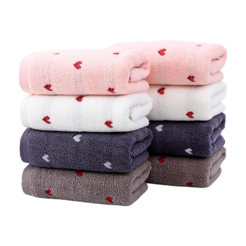 Cute Heart-patterned Face Towels, 100% Cotton, Towel Set, Gentle On Skin, Fast Absorbency, Fluffy, Soft, Fade-resistant, Minimal Lint (heart Pattern,