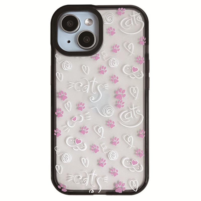 

For iPhone 15 Plus Shockproof Acrylic Cover Cell Phone Case with Pattern Design Cat Paw