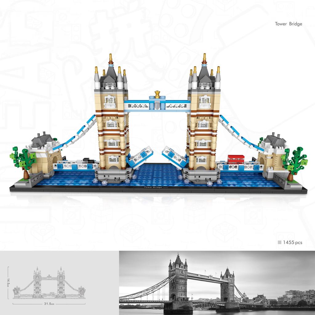 World Famous Architecture Micro Diamond Block Tower Bridge London England Small Construction Brick United Kingdom Nanobrick Plaything