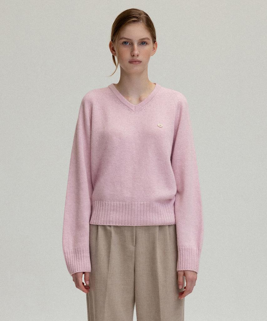 ANDNEEDS Powder V-Neck Knit (Pink)