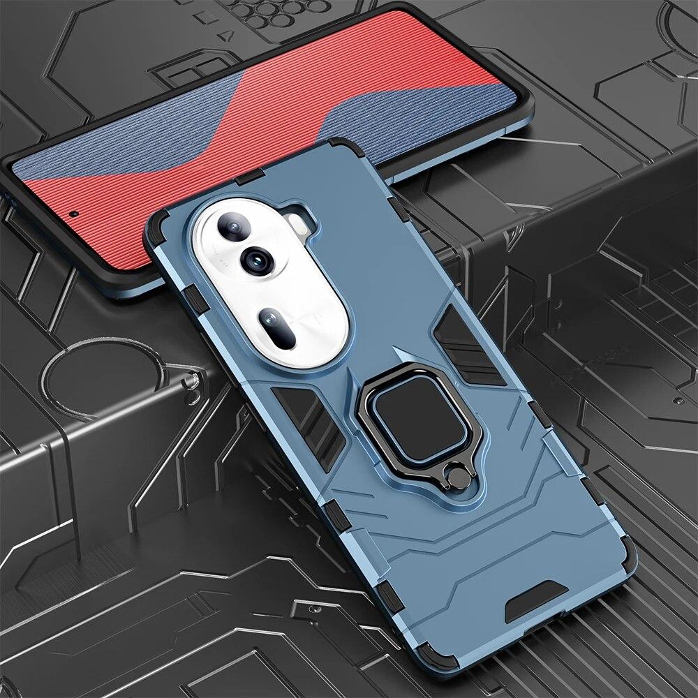 KEYSION Stoßfeste Armor-Hülle für OPPO Reno11 11 Pro 5G Weiches Silikon+PC Metallringständer Handy-Rückseite für OPPO Reno 11 5G