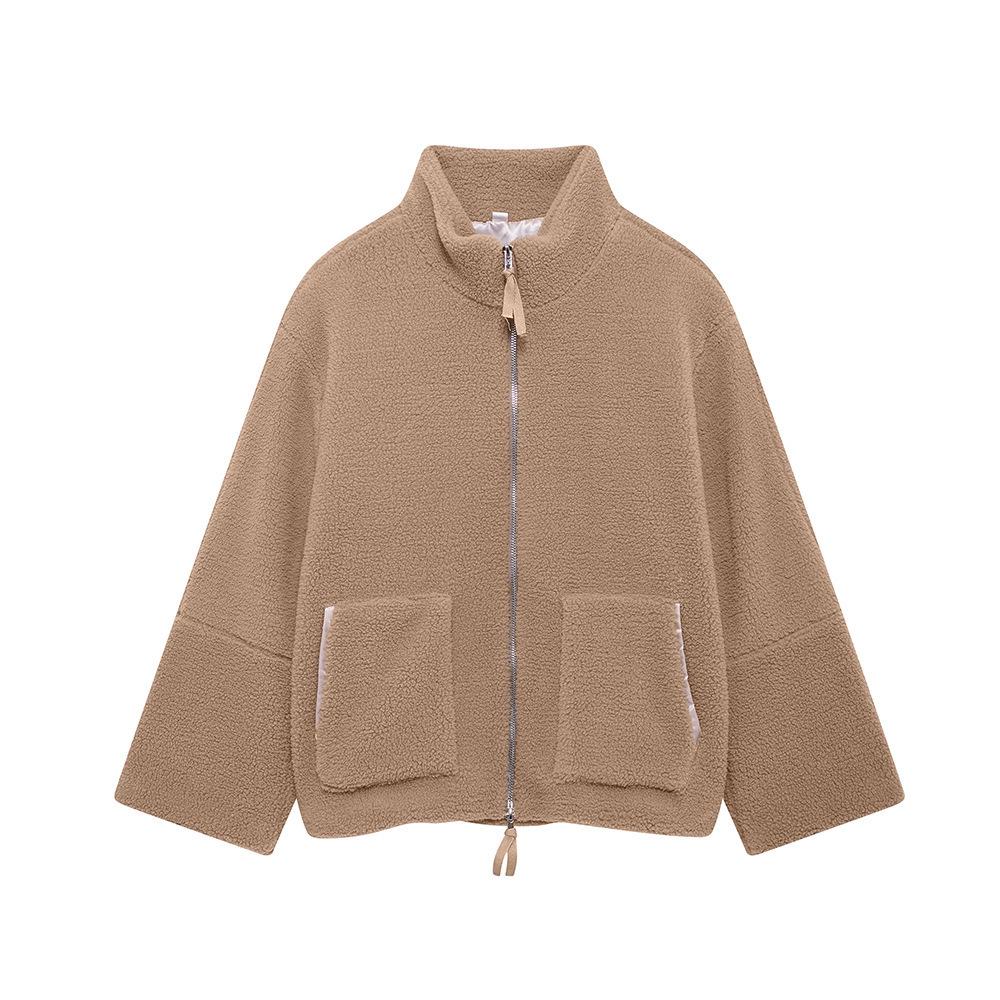 Europäische & Amerikanische Damen Lammwolle Hochkragen Jacke - Herbst/Winter Unifarben, Gemütlicher Stil