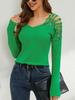 Fashion Lace Splicing Heavy Drilling V-Neck Floor Length Long Sleeve T-Shirt Women's Tops Versatile Closet Essential Fashion Items Shirt