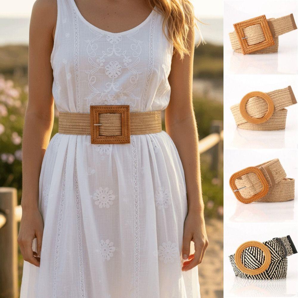 Ceinture Tressée Bohème en Paille Ceinture de Taille Style Ethnique Colorée Ceinture Style Bohème Décorative pour Jeans