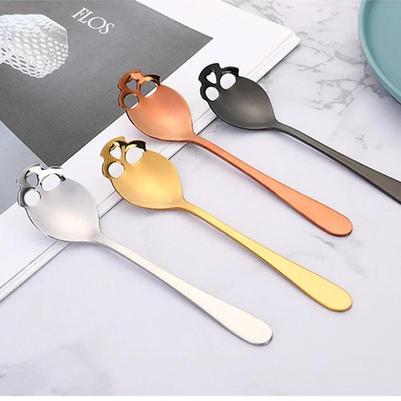 

Stainless Steel coffee Scoop Skull shape Dessert Spoon Food Grade Ice Cream Candy Tea Spoon Tableware Drop shipping срібний